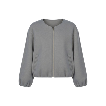 Veste bomber courte pour femme avec fermeture éclair et col rond décontractée