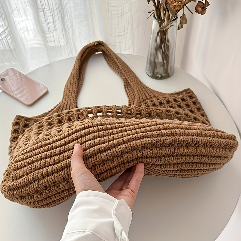 Geweven Strandtas met Open Netstructuur Dames Grote Shopper