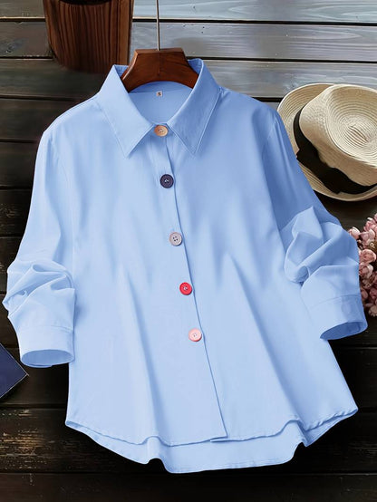 Lasangi - Camicia Casual a Maniche Lunghe Con Bottoni Multipli