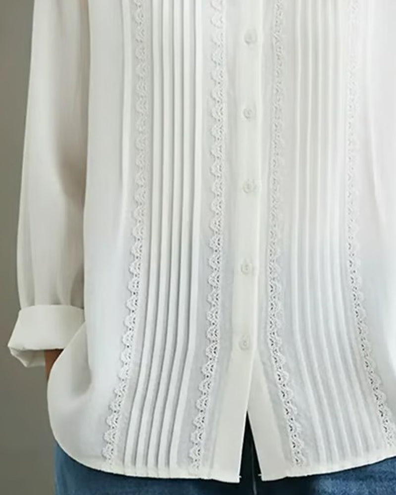 Chemise en coton et lin pour femme – Modèle estival élégant et léger, orné de dentelle