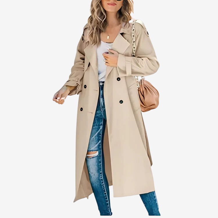 Trench-coat femme manches longues coupe ample avec col à revers