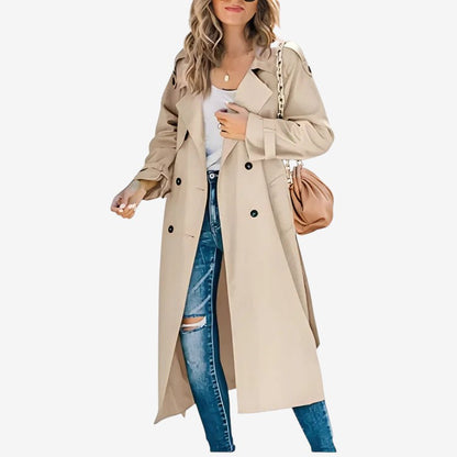 Trench-coat femme manches longues coupe ample avec col à revers