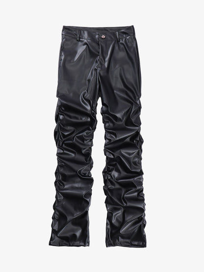 Punk Style Pleated Faux Leather Pants