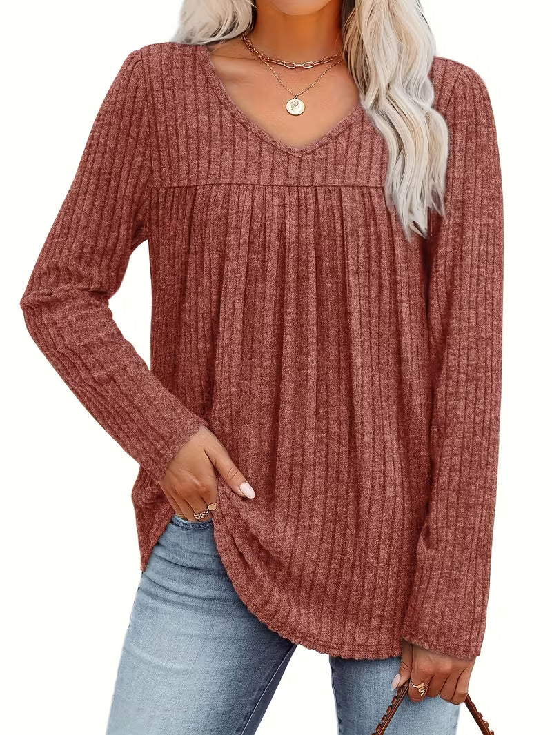 Sofhie | Eleganter Ripp-Pullover mit V-Ausschnitt