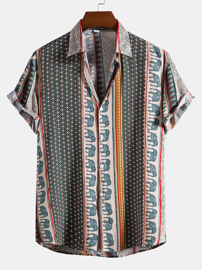 Marvion – Geometrisches Elefanten Print Hemd