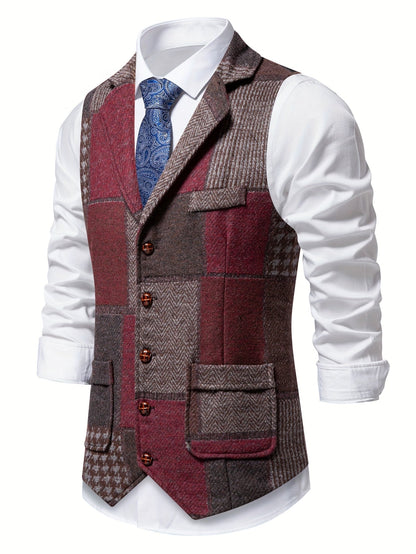 Leo | Patchwork-tweedvest med fiskebensmønster