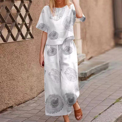 Diofa | Feminines Zweiteiler-Set mit Print und softem Fall