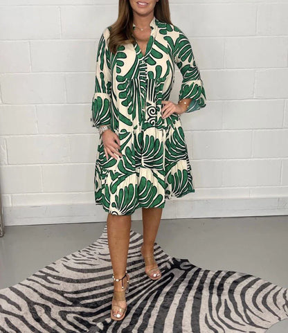 Grazielle™ Casual Loose V-Neck Floral Print Dress