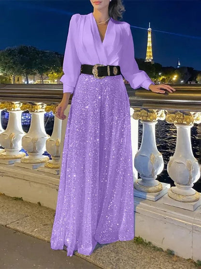 Chelsea | Elegante Langarmshirt mit Pailletten-Palazzo-Hose