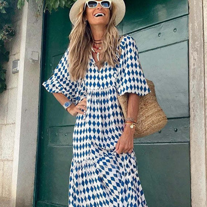 Midi-Kleid für Damen mit Puffärmeln und Stufenschnitt