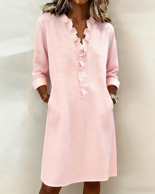 Dorelle - Breezy Linen-Blend Ruffle Shift Dress