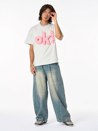 Graphic OK! Slogan Cotton T-Shirt