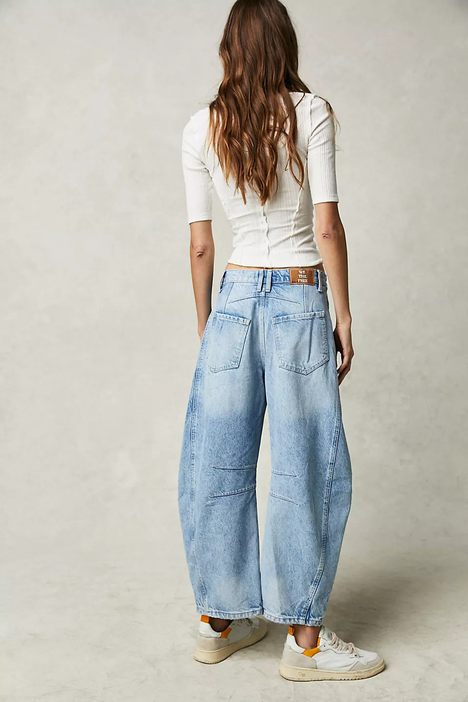 Jean Barrel Large Jambe Large Taille Moyenne Stretch Femme – Denim Décontracté Baggy