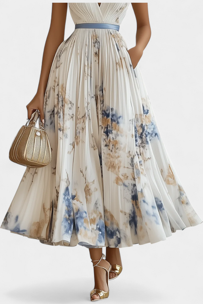 Elise Μίντι Αμάνικο Πλισέ Φόρεμα με Floral Print