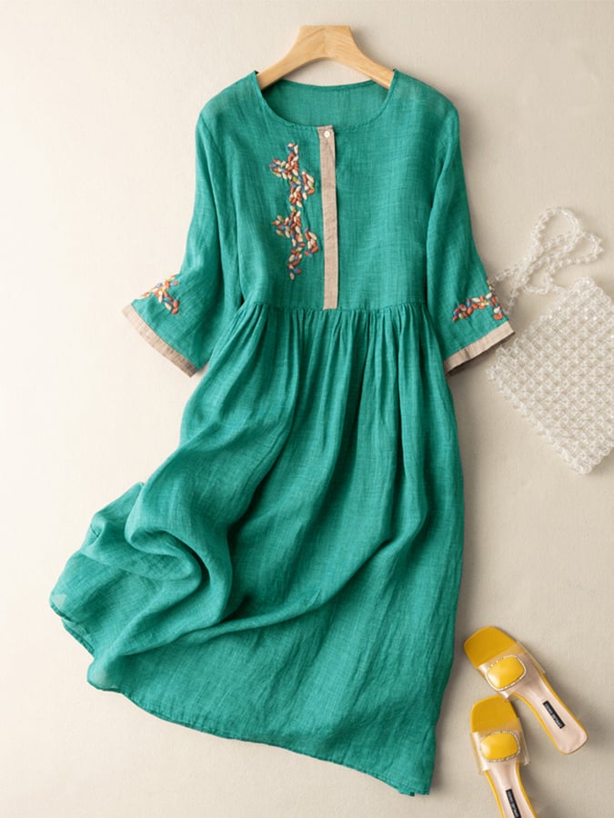 Robe en Coton et Lin Brodée pour Femme – Design Ethnique et Confortable