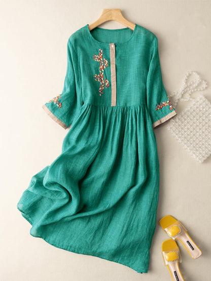 Robe en Coton et Lin Brodée pour Femme – Design Ethnique et Confortable