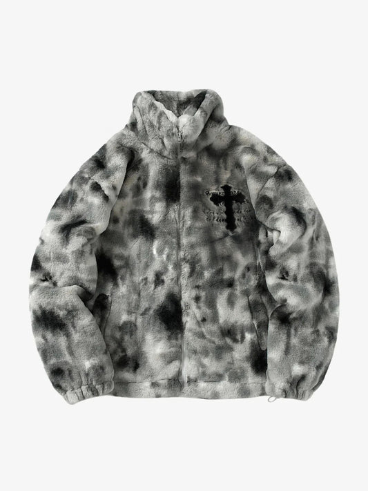 Heavy-Duty Faux Lambswool Tie-Dye Urban Jacket