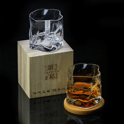 Whiskeyglas Edo Kiriko Japans Kristal Crumple Design Houten Geschenkdoos Handgemaakt | Restfield