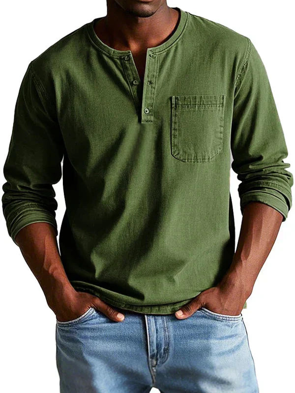 Sage | Men casual z długim rękawem Henley koszula