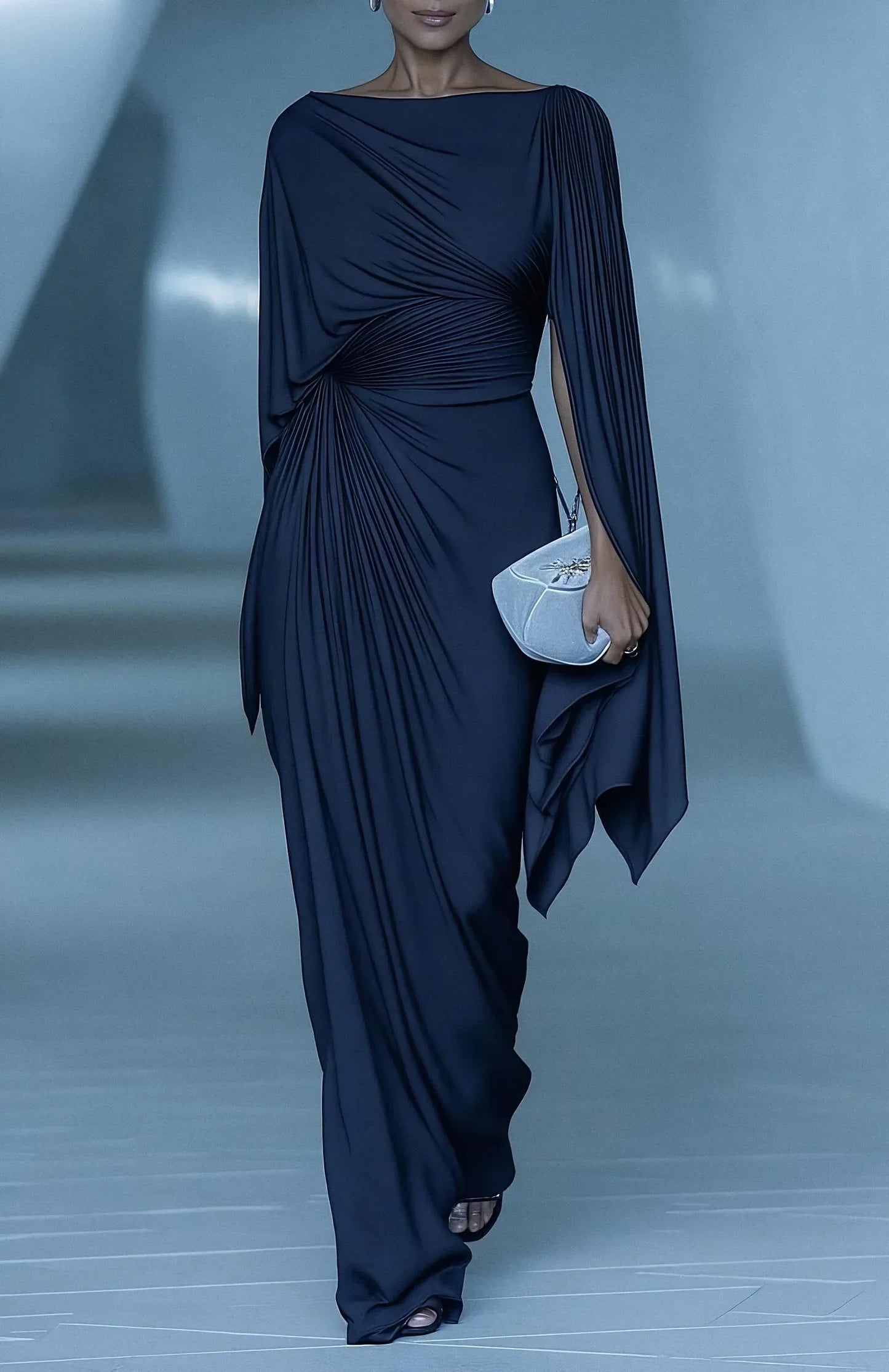 Luxe Pleated Drape Maxi Dress