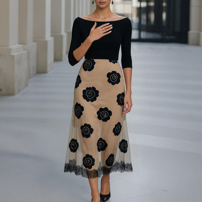 Groovy Black Boat Neck Midi Dress