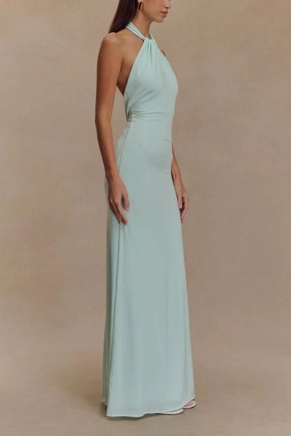 Celeste | Women Halter Neck Twisted Knot Open Back Bodycon Wedding Guest Maxi Dress
