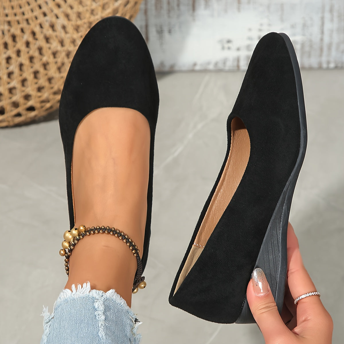 Ballerines Femme à Talon Compensé Confortable et Texture Douce pour Usage Quotidien
