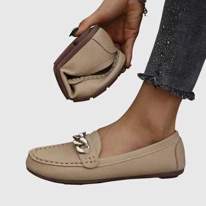 Women's Casual Slip-On Flat Loafers with Gold Chain Detail