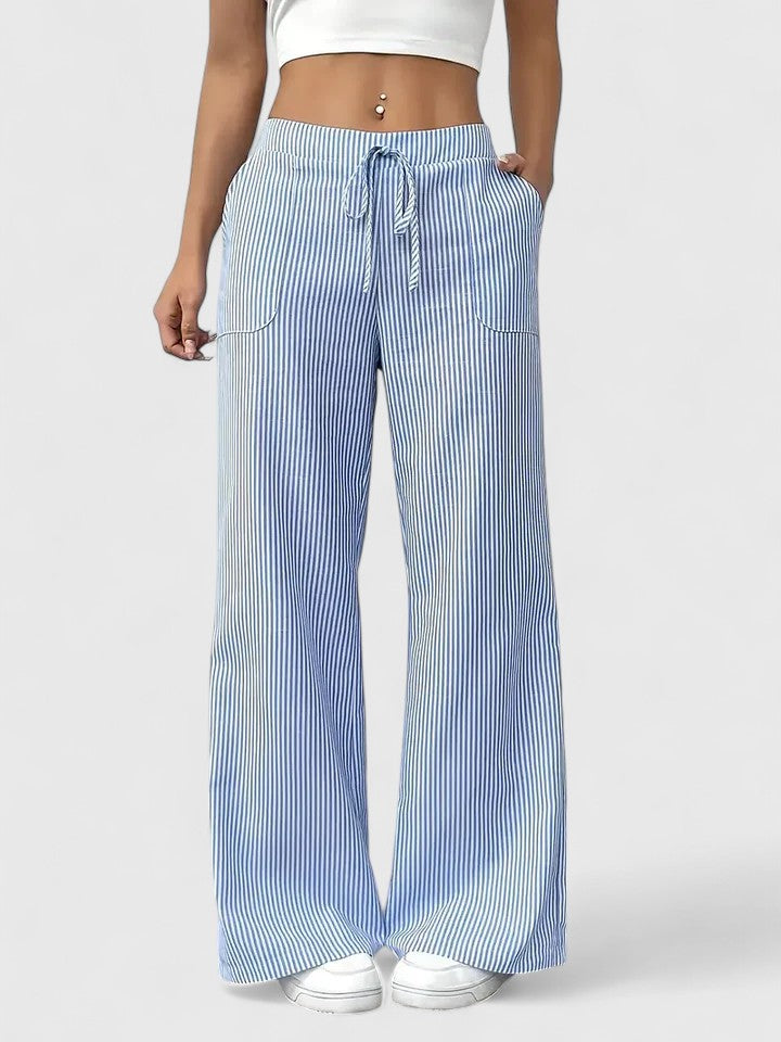 Rosie | Striped Drawstring Wide Leg Pants