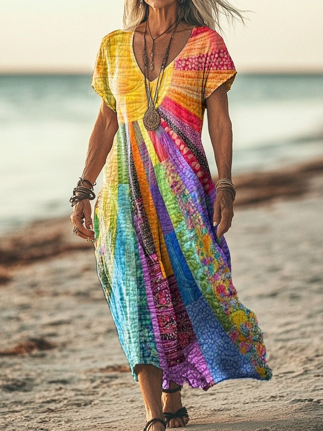 Harper | Women's Midi Dress With V-Neck And Printed Design | Casual