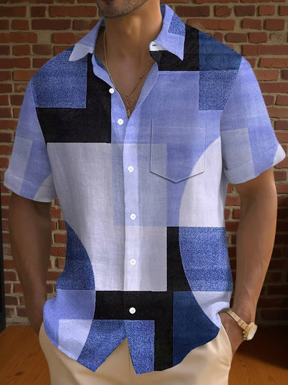 Boucher - Kurzarm Hemd Im Vintage Stil Mit Geometrischem Muster Und Knopfleiste