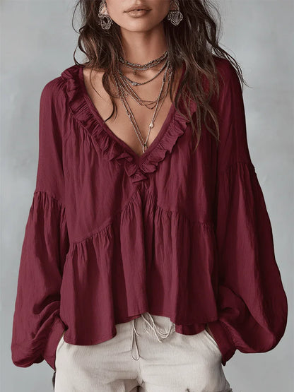 Narella - Blusa con scollo a V e rouches