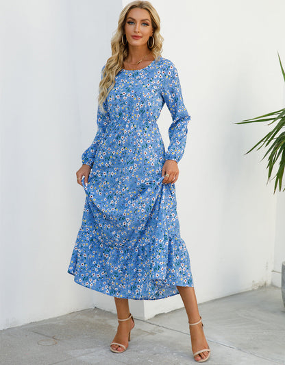 Robe Fleurie Polyvalente en Mousseline pour Femme – Style Élégant à Col Rond