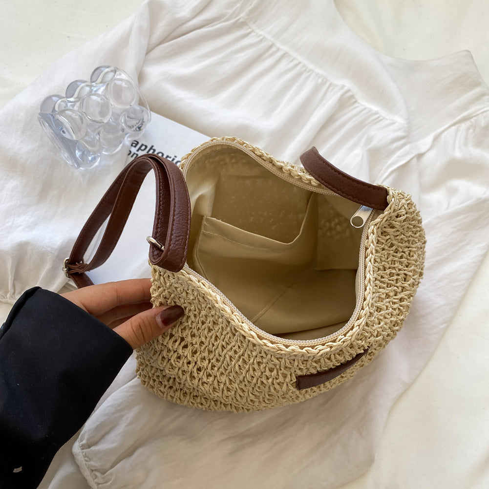 Women's Straw Shoulder Bag | Vegan Leather Strap