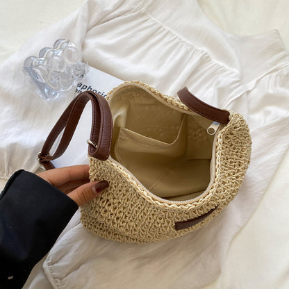 Women's Straw Shoulder Bag | Vegan Leather Strap