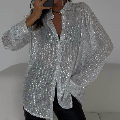 Lockere Bluse mit glitzernden Pailletten – Celeste