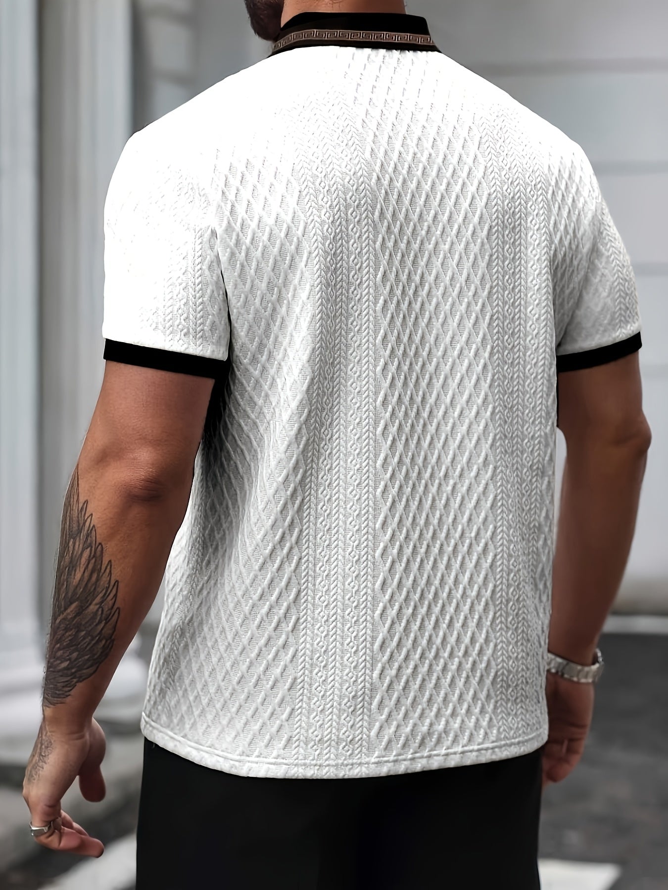 Men’s Textured Polo Shirt Short Sleeve Slim Fit Breathable Smart Casual Summer Top
