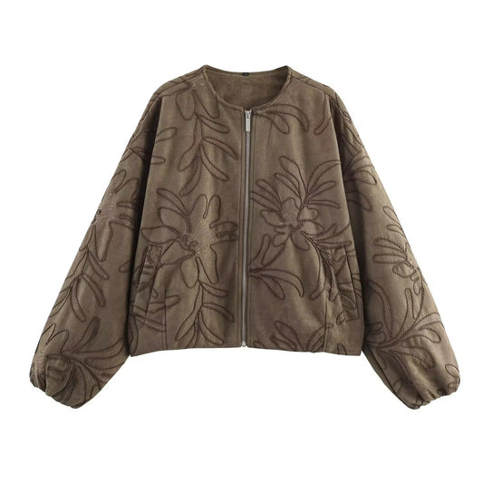 Bomberjacke mit Wildlederstruktur und Stickerei