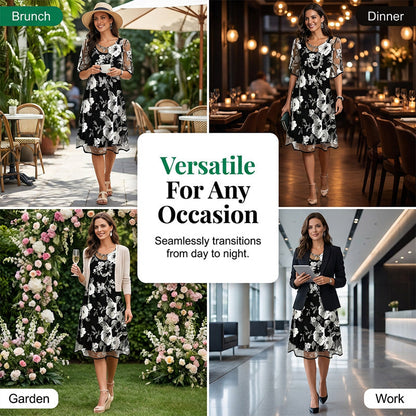 Loryxa - Robe femme chiffon floral élégante coupe fluide soirée