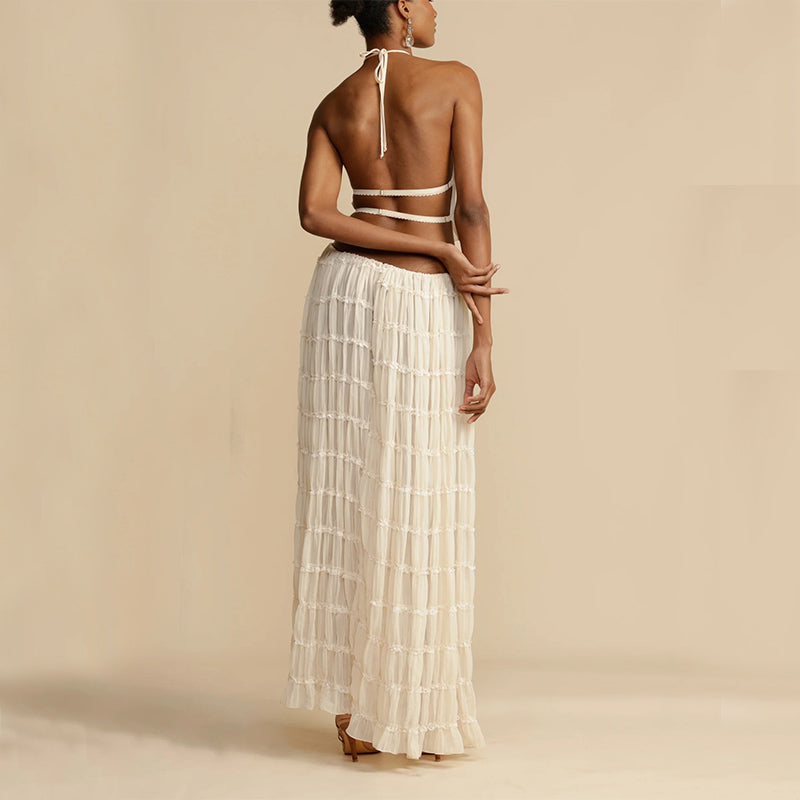 2pcs Women's Dress Suit Sexy Sleeveless Backless Cropped Halter Top