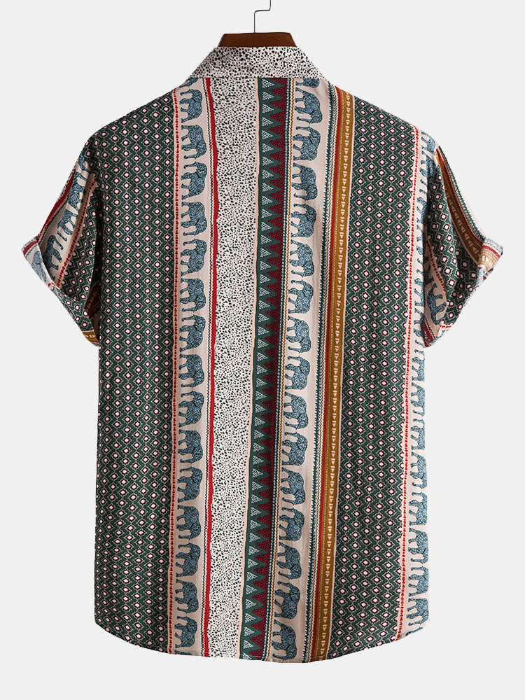 Marvion – Geometrisches Elefanten Print Hemd
