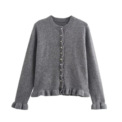Ruffled women's cardigan with buttons, chic layered top