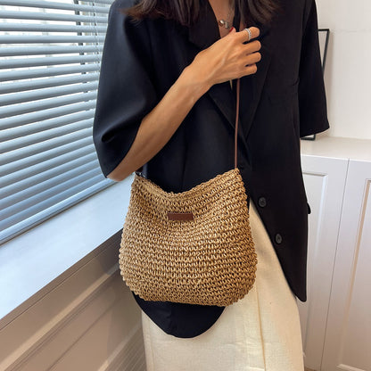 Women's Straw Shoulder Bag | Vegan Leather Strap