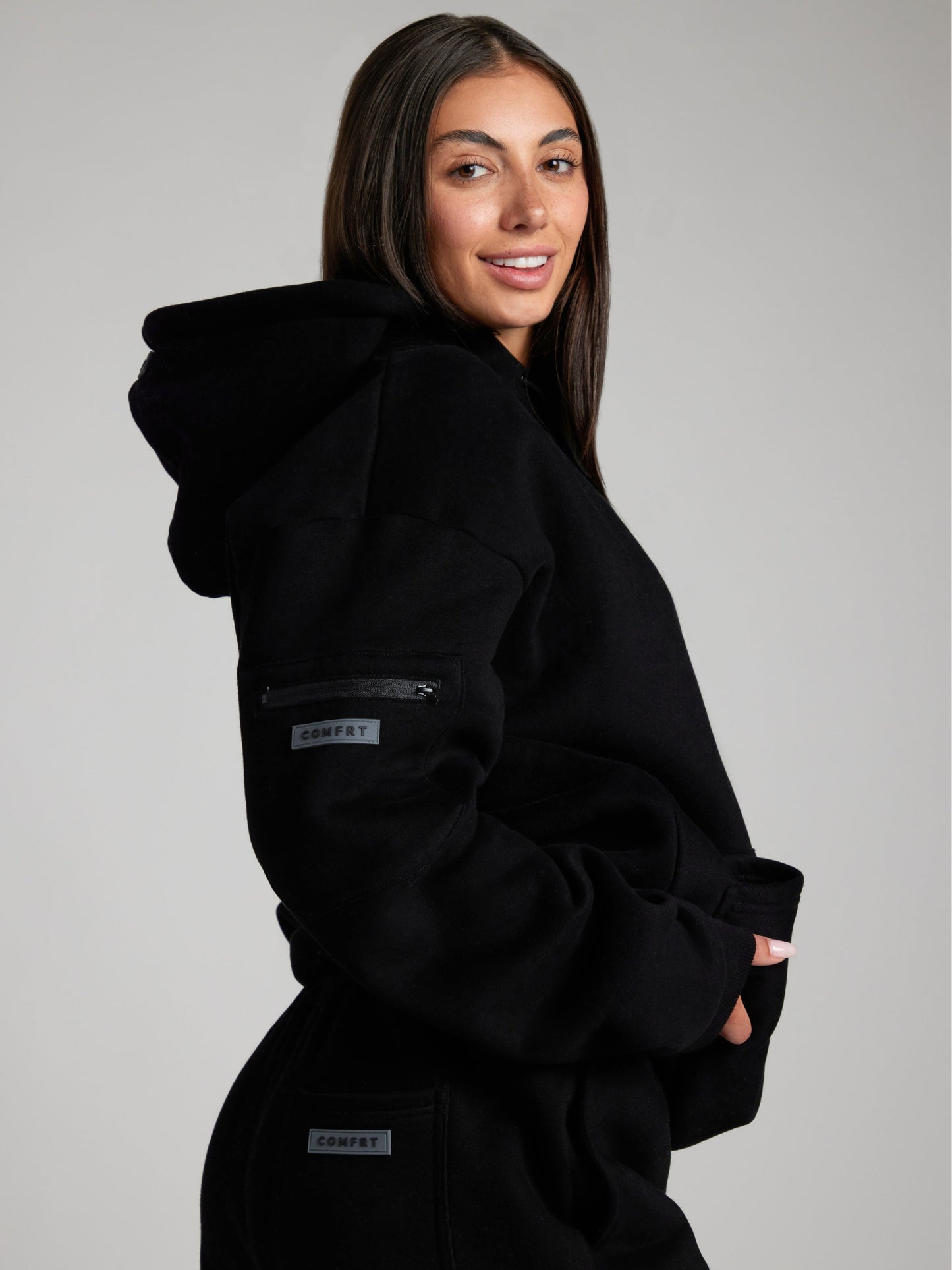 Cozy travel hoodie with airplane mode graphic