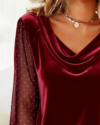 Leazy | Bluse mit Drapé-Kragen und Meshärmeln