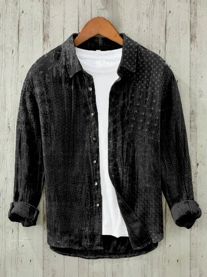 Men's Japanse Traditionele Sashiko Kunst Linnen Blend Hooded Blouse