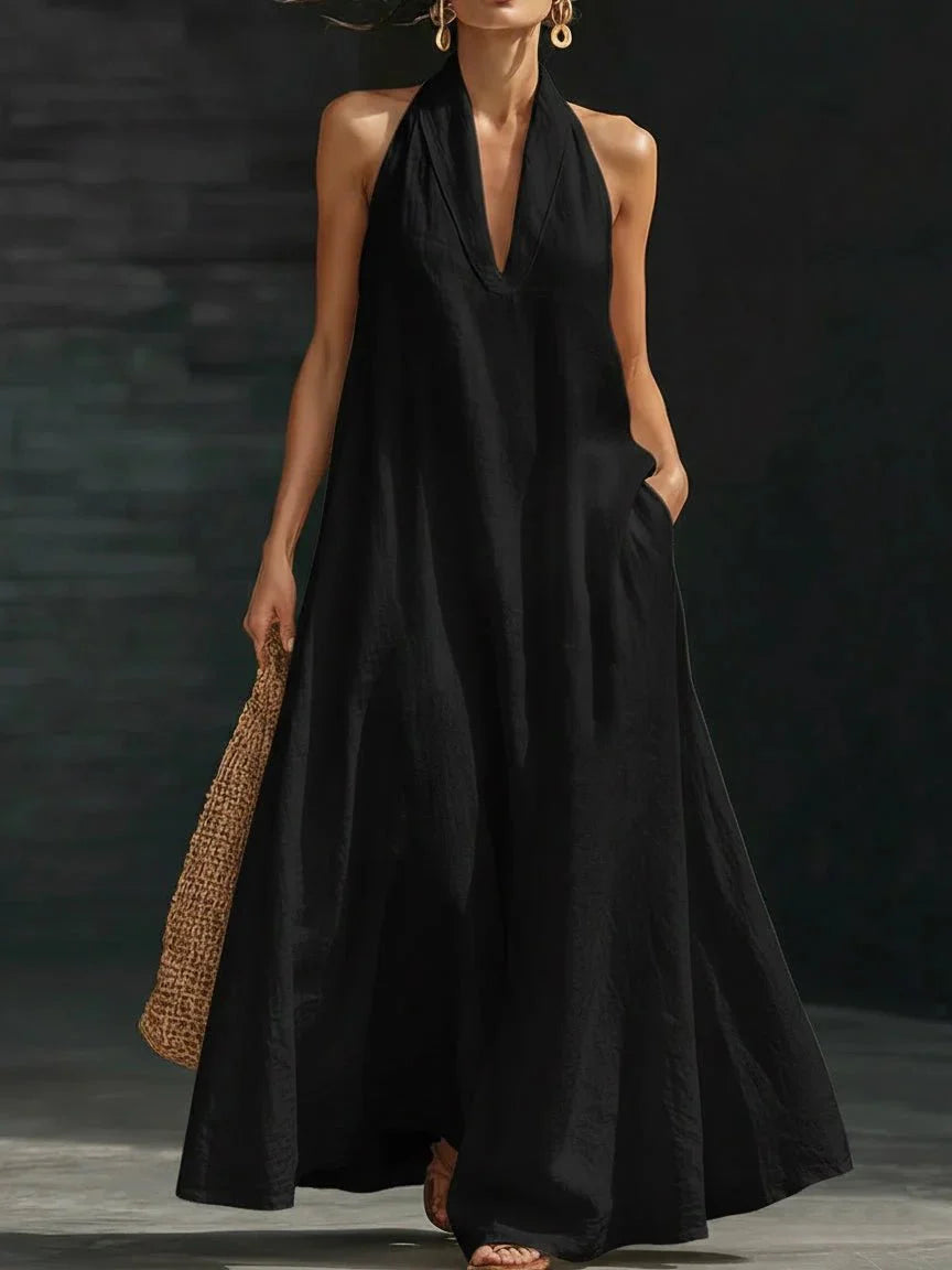 Amara | Linen Blend Halter Maxi Dress
