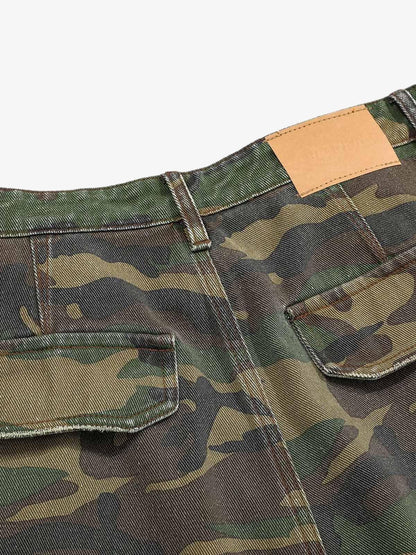 Woven Ripped Camouflage Cargo Baggy Pants