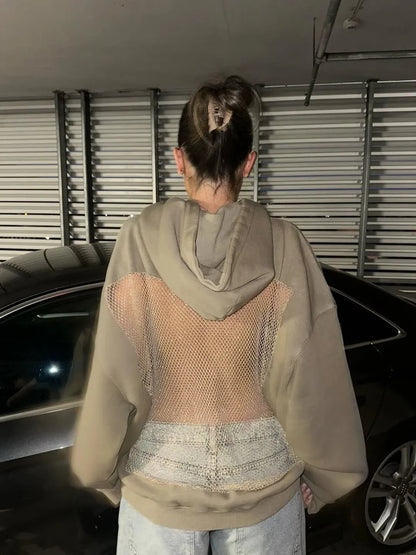 Bluza damska | z kapturem oversize z ozdobną aplikacją na plecach