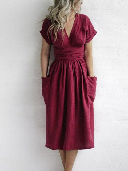 Elowiran - Linen Lace Up Dress